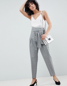 Зауженные брюки в клетку с завязкой на поясе и молнией ASOS DESIGN tailored-Мульти
