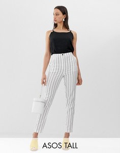 Облегающие льняные брюки-сигареты в полоску ASOS DESIGN Tall-Мульти