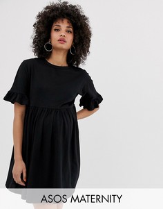 Свободное хлопковое платье с оборками на рукавах ASOS DESIGN Maternity-Черный