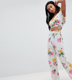 Широкие брюки с цветочным принтом Miss Selfridge Petite-Белый