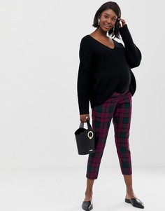 Фиолетовые укороченные брюки в клетку с посадкой над животиком ASOS DESIGN Maternity Ultimate-Мульти