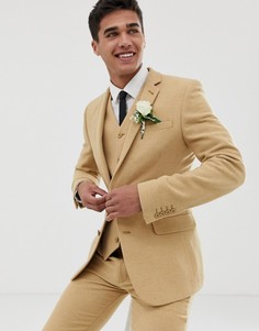Приталенный пиджак в клетку с добавлением шерсти ASOS DESIGN-Бежевый