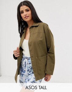 Хлопковая куртка в стиле милитари ASOS DESIGN Tall-Зеленый