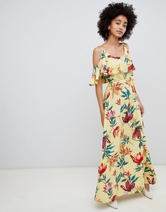 Платье макси с тропическим принтом и накладкой Soaked In Luxury-Мульти