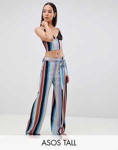 Майка в полоску и широкие брюки из атласа ASOS DESIGN Tall-Мульти