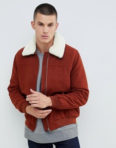 Коричневая куртка Харрингтон с воротником из искусственного меха ASOS DESIGN-Коричневый