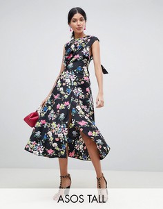 Платье миди с цветочным принтом и драпировкой ASOS DESIGN Tall-Мульти