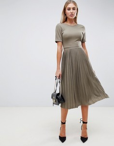 Платье миди с плиссированной юбкой ASOS DESIGN-Зеленый