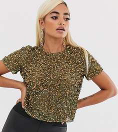 Футболка с отделкой пайетками ASOS DESIGN Petite-Зеленый