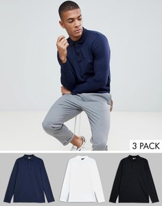 Набор из 3 трикотажных поло с длинными рукавами ASOS DESIGN - Скидка-Мульти