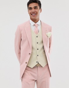 Розовый приталенный пиджак из материала с добавлением шерсти в клетку ASOS DESIGN wedding