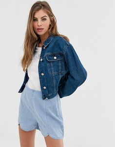 Темно-синяя укороченная джинсовая куртка ASOS DESIGN-Синий