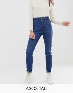 Темные джинсы слим в винтажном стиле с завышенной талией ASOS DESIGN Tall Recycled Farleigh-Синий