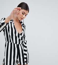 Ромпер в полоску с запахом Missguided-Белый