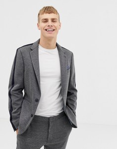 Серый приталенный пиджак с полосками по бокам Burton Menswear