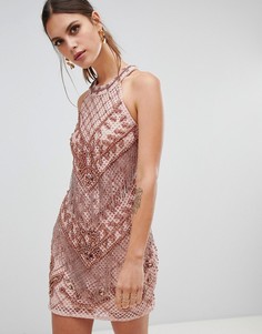 Розовое облегающее платье с декоративной отделкой River Island-Розовый
