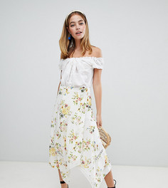 Юбка миди с запахом и кружевными вставками ASOS DESIGN Petite-Мульти