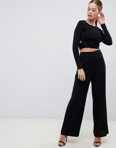 Брюки с широкими штанинами и завышенной талией ASOS DESIGN-Черный