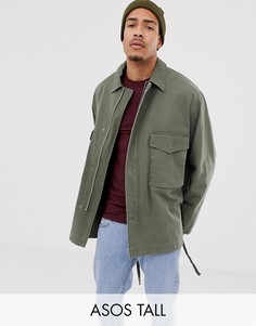 Куртка цвета хаки в стиле милитари ASOS DESIGN Tall-Зеленый