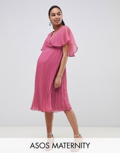Платье миди с плиссированной юбкой и рукавами клеш ASOS DESIGN Maternity-Мульти