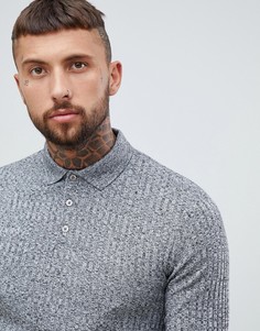 Лонгслив-поло в рубчик ASOS DESIGN-Серый