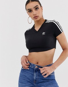 Черная укороченная футболка с тремя полосами adidas Originals adicolor-Черный