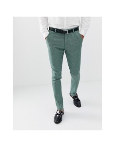 Зеленые супероблегающие брюки в клетку из ткани с добавлением шерсти ASOS DESIGN wedding-Зеленый