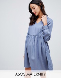 Свободное платье мини с воротником ASOS DESIGN Maternity-Серый