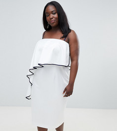 Платье миди бандо с контрастной оборкой ASOS DESIGN Curve-Белый