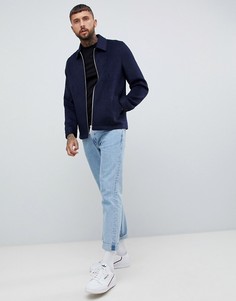 Темно-синяя куртка на молнии из материала с добавлением шерсти ASOS DESIGN-Темно-синий