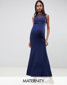 Темно-синее платье макси с отделкой Little Mistress Maternity-Темно-синий
