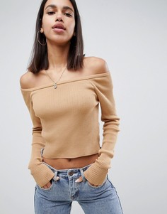 Укороченный джемпер с широким вырезом ASOS DESIGN-Светло-бежевый