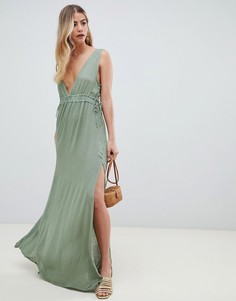 Пляжное платье с присборенной талией ASOS DESIGN-Зеленый