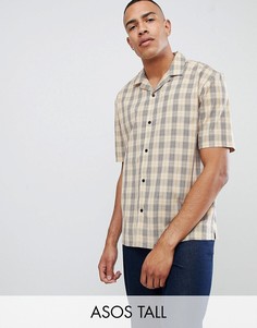 Коричневая oversize-рубашка в клетку с отложным воротником ASOS DESIGN Tall-Коричневый