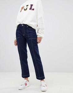 Джинсы прямого кроя с завышенной талией и контрастной строчкой Pepe Jeans-Синий