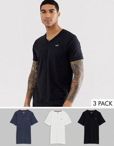 Набор из 3 облегающих футболок с V-образным вырезом (черная/серая/белая) Hollister-Мульти