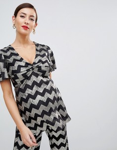 Топ с узором металлик и узлом спереди Flounce London Maternity-Мульти