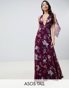 Платье макси с плиссировкой, отделкой лентой и цветочным принтом ASOS DESIGN Tall-Мульти