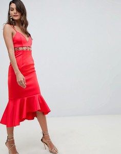 Платье миди с баской и металлической отделкой ASOS DESIGN-Красный