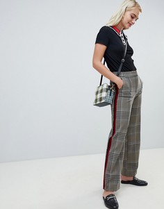 Серые прямые брюки в клетку с полосками по бокам River Island-Мульти