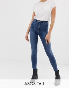 Синие выбеленные джинсы скинни с завышенной талией ASOS DESIGN Tall Ridley-Синий