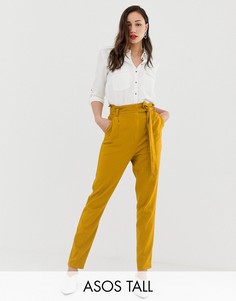 Льняные суженные книзу брюки-галифе с поясом ASOS DESIGN Tall-Зеленый
