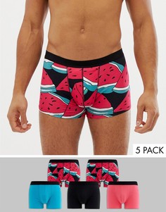 Набор из 5 боксеров-брифов (с принтом арбузов/др.) ASOS DESIGN - Скидка-Мульти