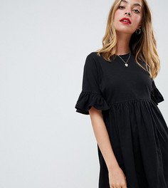 Свободное хлопковое платье с оборками ASOS DESIGN Petite-Черный