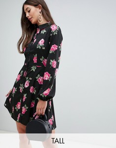 Платье-рубашка с цветочным принтом Influence Tall-Черный