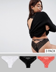 Набор из 3 бразильских трусов с перекрещенными элементами сзади ASOS DESIGN-Мульти