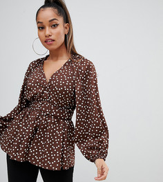 Топ в горошек с длинными рукавами и поясом ASOS DESIGN Petite-Мульти