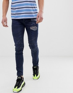 Темно-синие байкерские джинсы скинни с рваной отделкой ASOS DESIGN-Синий