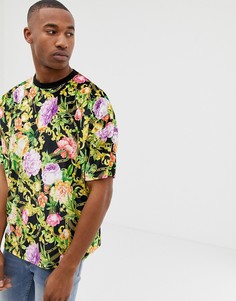 Велюровая oversize-футболка с принтом ASOS DESIGN-Черный