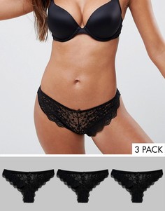 Набор из 3 кружевных бразильских трусов ASOS DESIGN-Черный